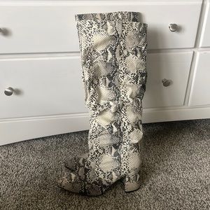 Snake skin knee boots